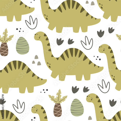 seamless pattern with cartoon dinosaurs  decor elements. Colorful vector flat style for kids. Animals. hand drawing. baby design for fabric  print  wrapper  textile