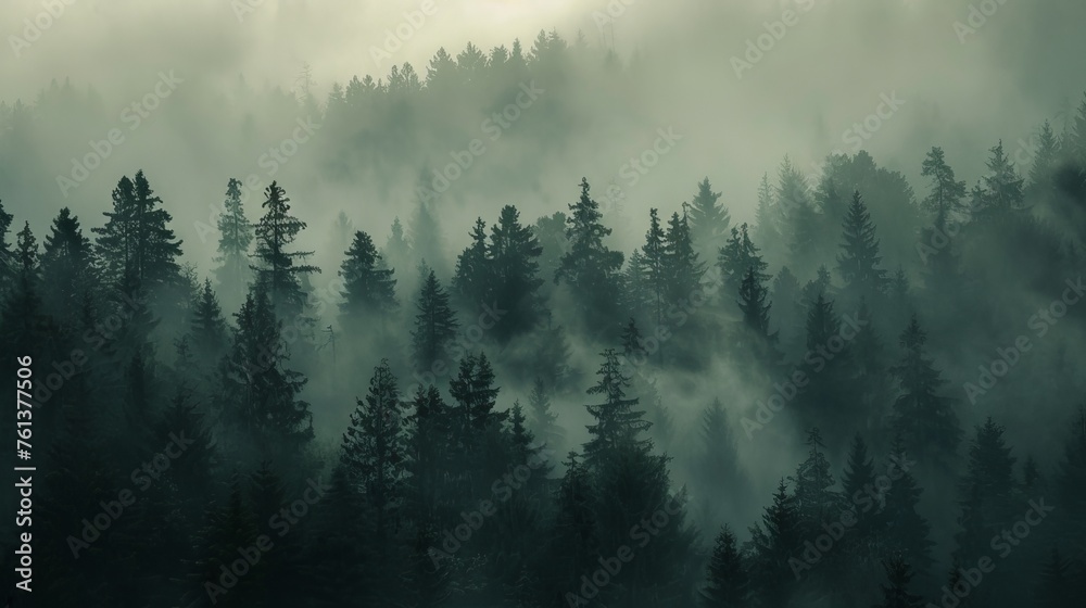 Dawn in the Foggy Forest