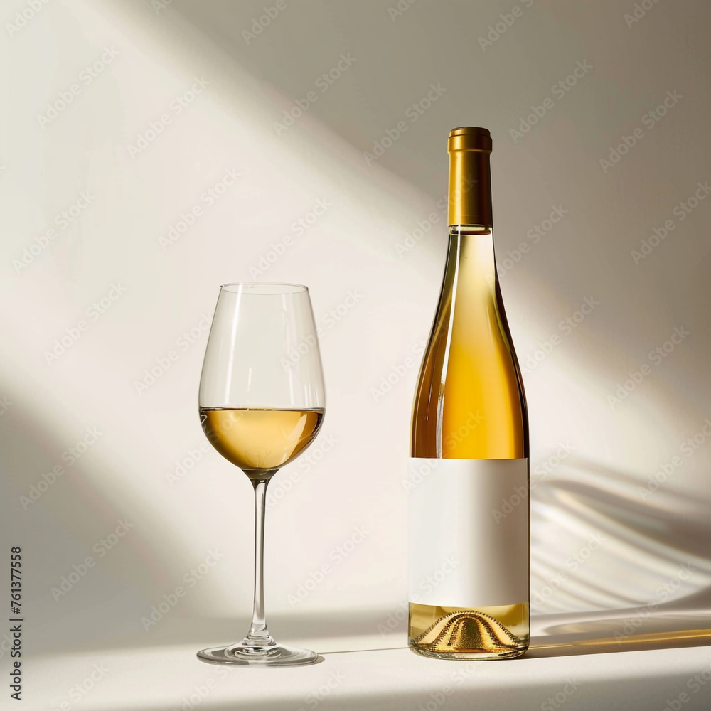wine bottle with white wine glass standing in style of advertising photoshoot, isolated on white clean background сreated with Generative Ai wine bottle with white wine glass standing in style of advertising photoshoot, isolated on white clean background сreated with Generative Ai