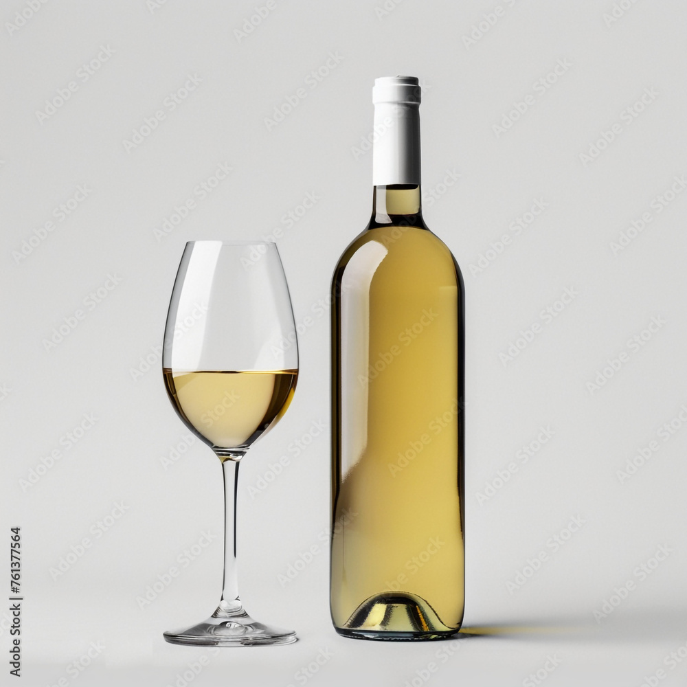 wine bottle with white wine glass standing in style of advertising photoshoot, isolated on white clean background сreated with Generative Ai wine bottle with white wine glass standing in style of advertising photoshoot, isolated on white clean background сreated with Generative Ai