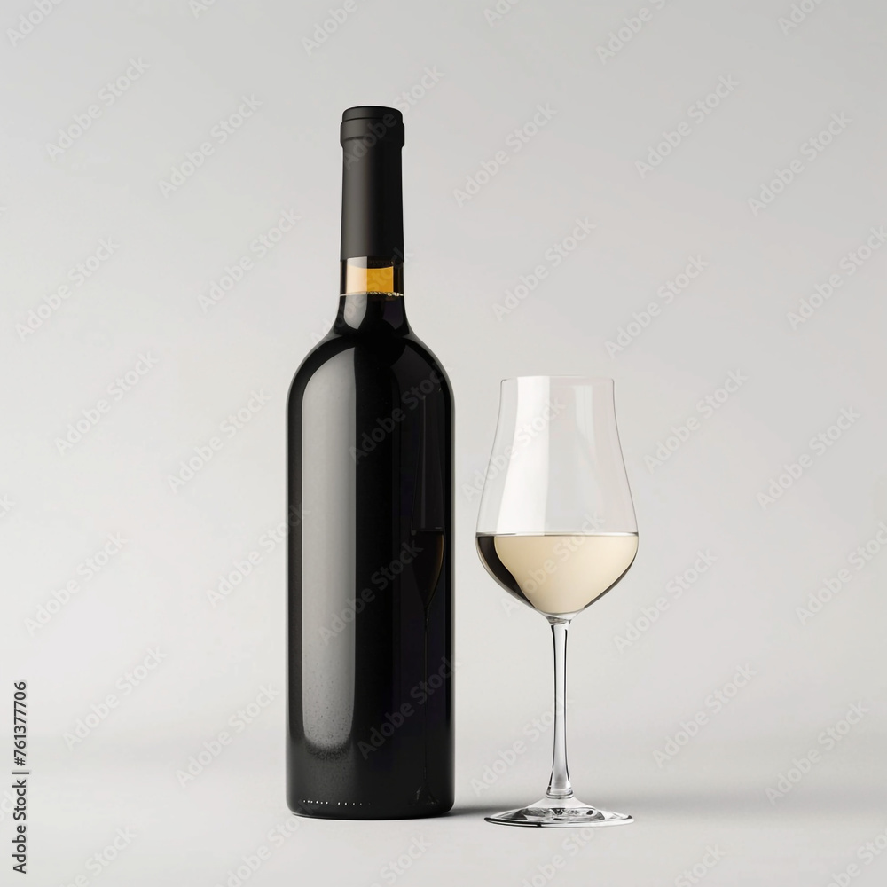 wine bottle with white wine glass standing in style of advertising photoshoot, isolated on white clean background сreated with Generative Ai wine bottle with white wine glass standing in style of advertising photoshoot, isolated on white clean background сreated with Generative Ai