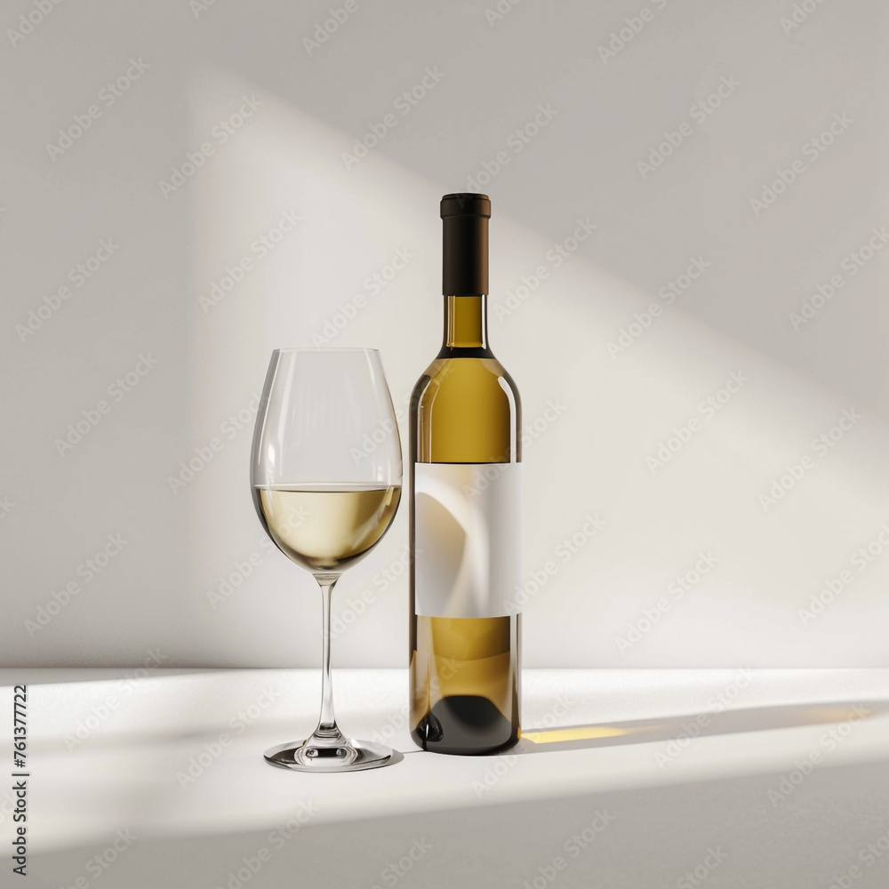 wine bottle with white wine glass standing in style of advertising photoshoot, isolated on white clean background сreated with Generative Ai wine bottle with white wine glass standing in style of advertising photoshoot, isolated on white clean background сreated with Generative Ai