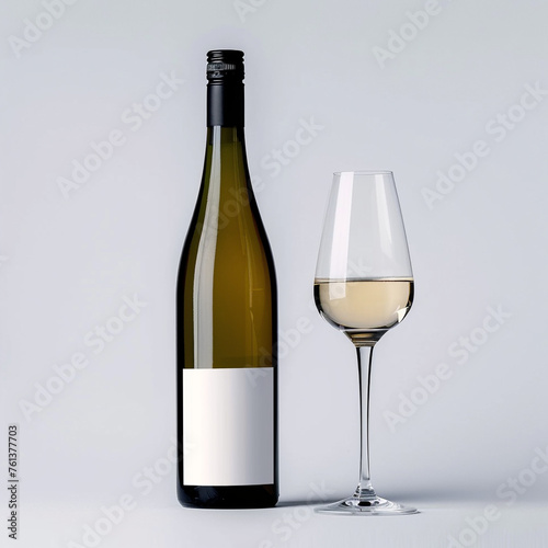 Wallpaper Mural wine bottle with white wine glass standing in style of advertising photoshoot, isolated on white clean background сreated with Generative Ai Torontodigital.ca