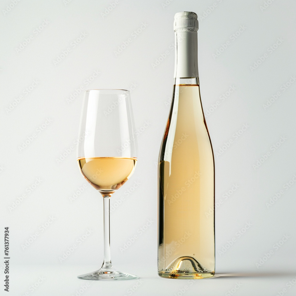 wine bottle with white wine glass standing in style of advertising photoshoot, isolated on white clean background сreated with Generative Ai wine bottle with white wine glass standing in style of advertising photoshoot, isolated on white clean background сreated with Generative Ai