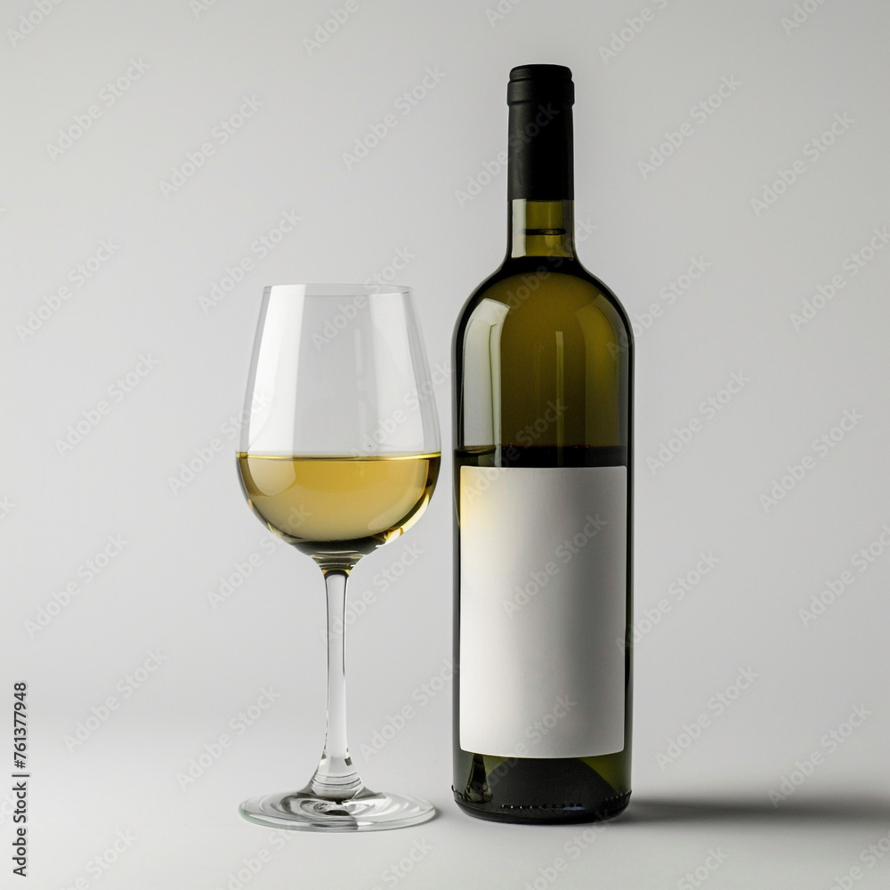 wine bottle with white wine glass standing in style of advertising photoshoot, isolated on white clean background сreated with Generative Ai wine bottle with white wine glass standing in style of advertising photoshoot, isolated on white clean background сreated with Generative Ai
