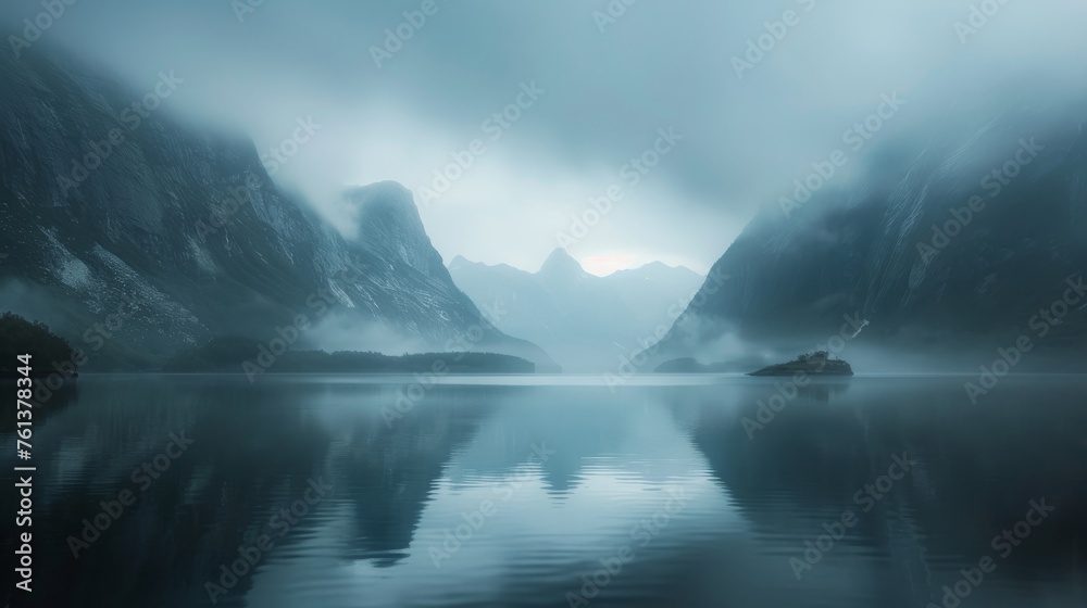 Misty Mountain Lake Reflections