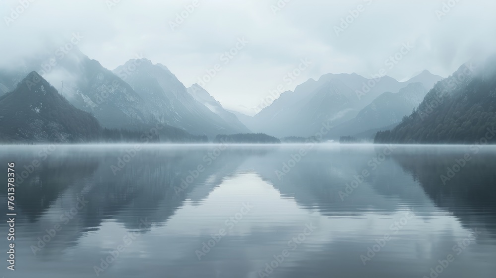 Misty Mountain Lake Reflections