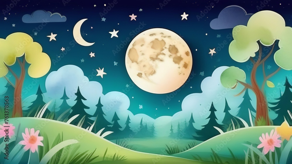 landscape with moon and stars