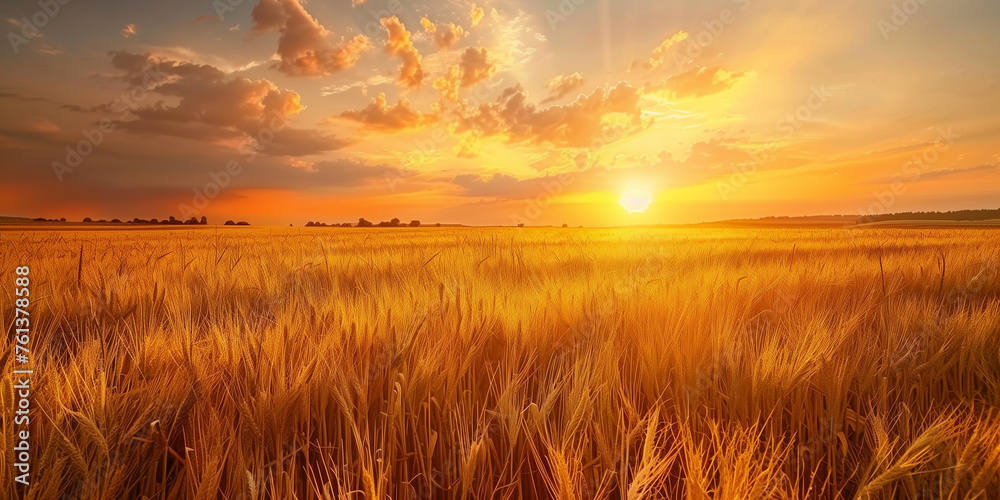 Golden Hour Over Wheat Field