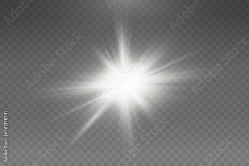 Set of realistic vector gold stars png. Set of vector suns png. Golden flares with highlights.	