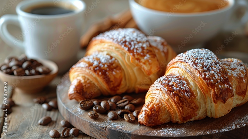 Two Croissants and a Cup of Coffee on a Plate