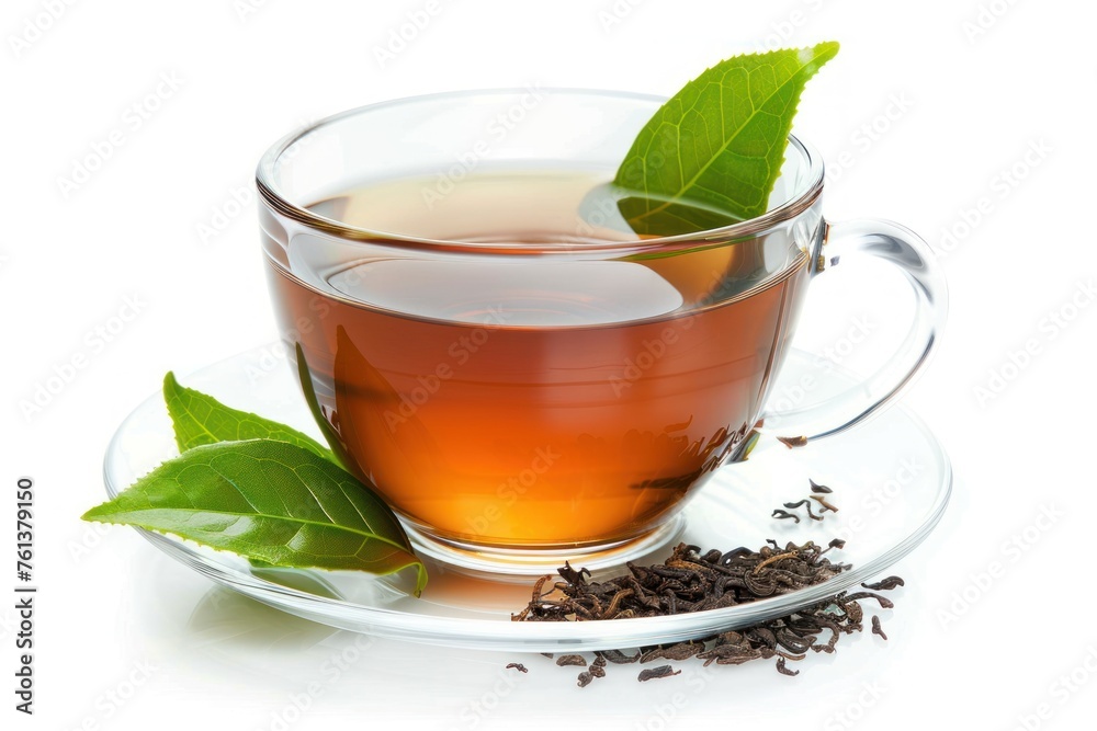 Black tea with leaves isolated on a white background Black tea with leaves isolated on a white background