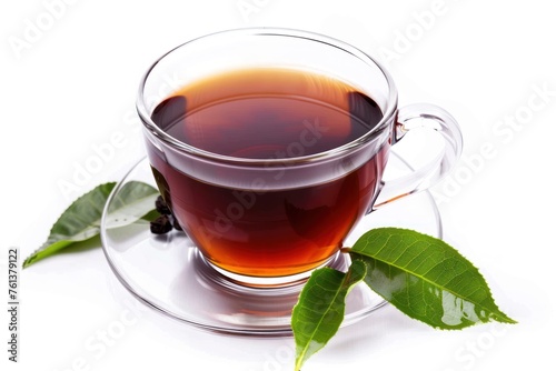 Black tea with leaves isolated on a white background