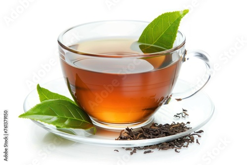 Black tea with leaves isolated on a white background