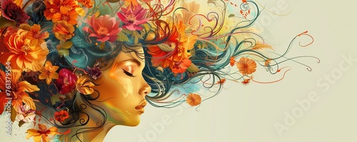 Abstract floral art with elegant female