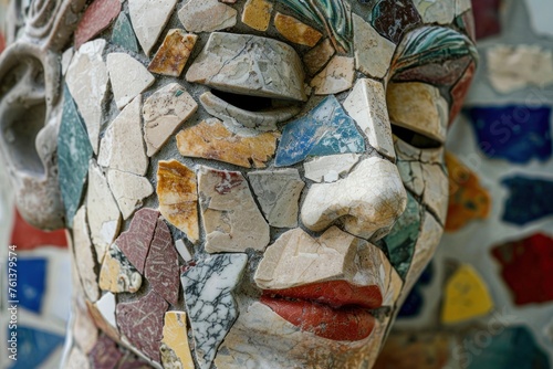 marble face of a girl from colored fragments