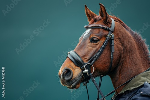Close-up of a mounted police officer's horse on patrol with detailed view