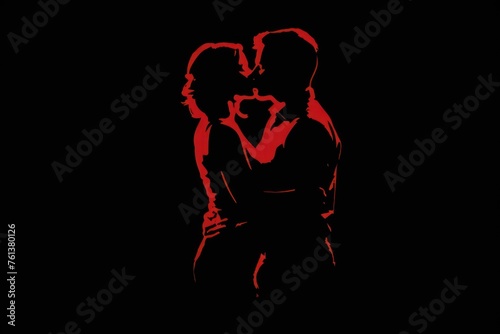 A couple of lovers silhouette hugging and kissing black background