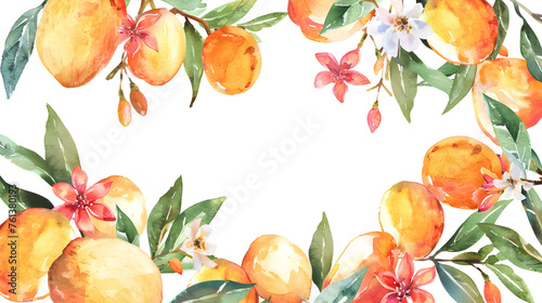 watercolor illustration of mango tropical fruits photo