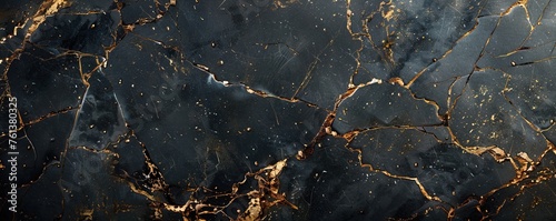 black marble texture background with cracked gold details photo