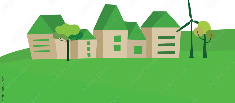Vector row of green houses on a summer graph. Eco-houses of the summer period for an eco-company on a summer background. Vector illustration eps 10 Vector row of green houses on a summer graph. Eco-houses of the summer period for an eco-company on a summer background. Vector illustration eps 10