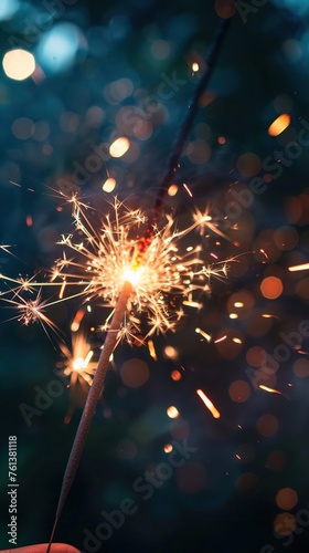 Close-up of bright bruning sparklers in the night photo
