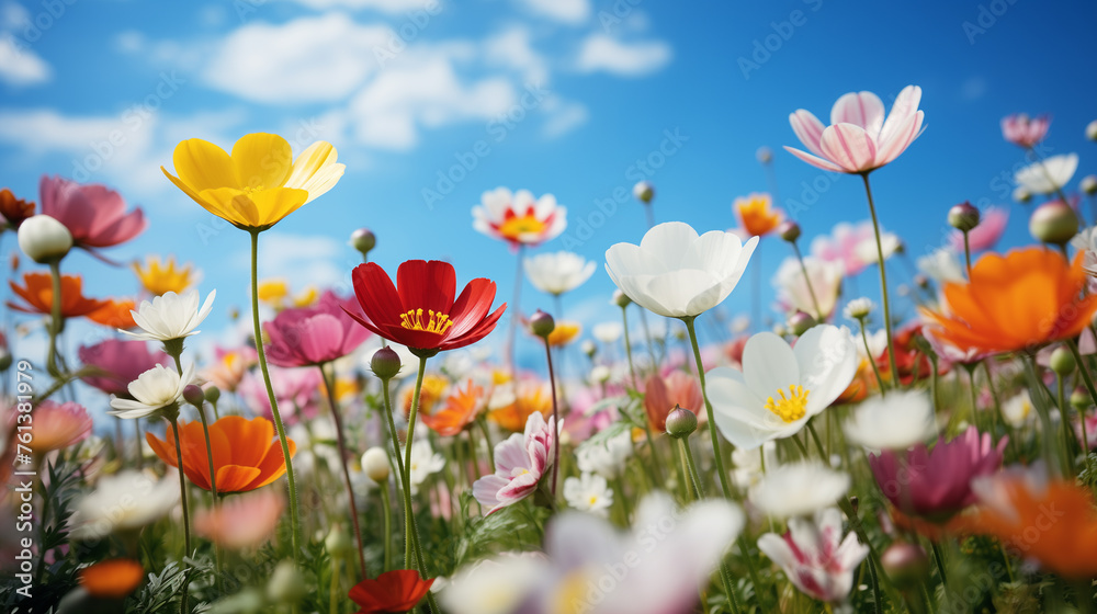 Obraz premium A field of vibrant wildflowers in full bloom, Beautiful of spring flower field background