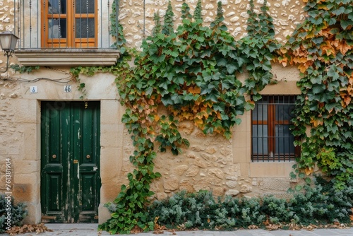 Facade of a building covered with ivy Plant © Igor
