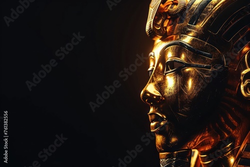 Pharaoh Tutankhamuns golden death mask on black background photo