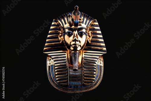 Pharaoh Tutankhamuns golden death mask on black background