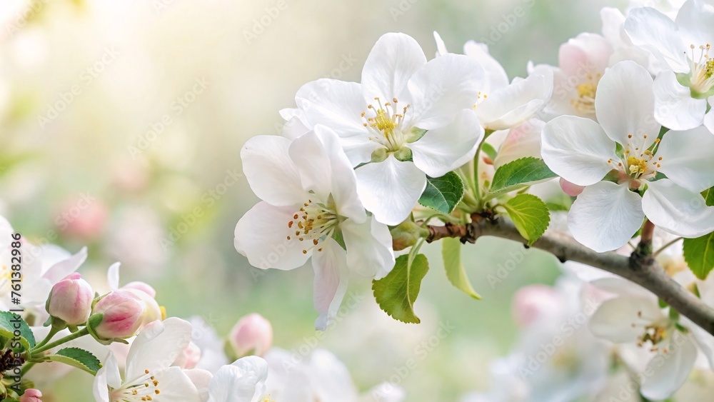 Apple blossom in spring. Beautiful white flowers of apple tree close-up.
