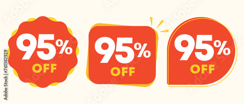 95% off. Value discount poster, price. Special offer sticker, tag. Red balloon icon, vector. Advertisement, advertising for sales, promotion, store, retail