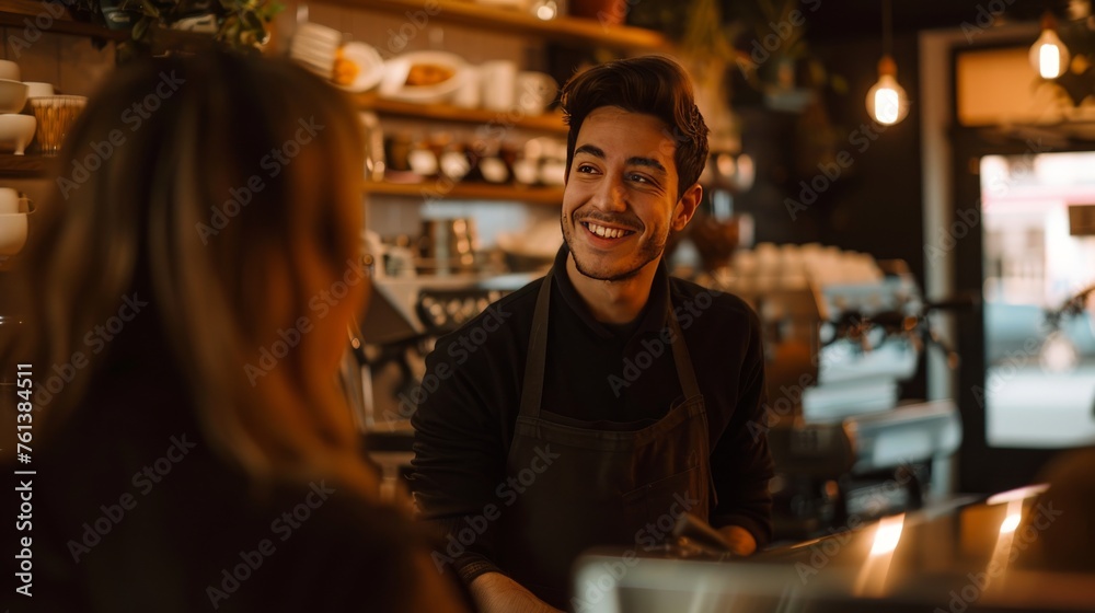 Smiling Barista Serving Coffee