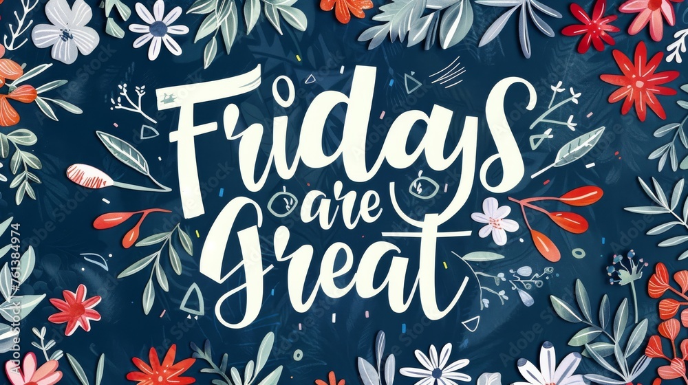 Obraz premium Fridays are great - lettering calligraphy on abstract background with floral elements.