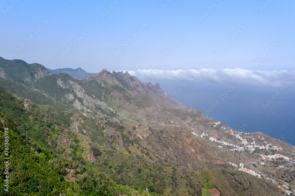 Fototapeta premium Aerial Drone View of Anaga Coastline with Ocean and Cliffs, Tenerife