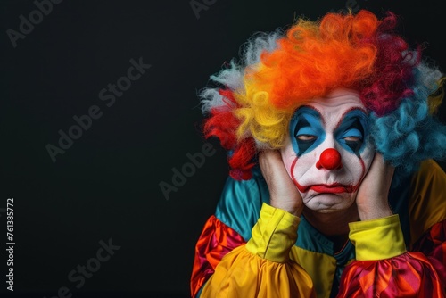 Portrait of a Sad clown on black background