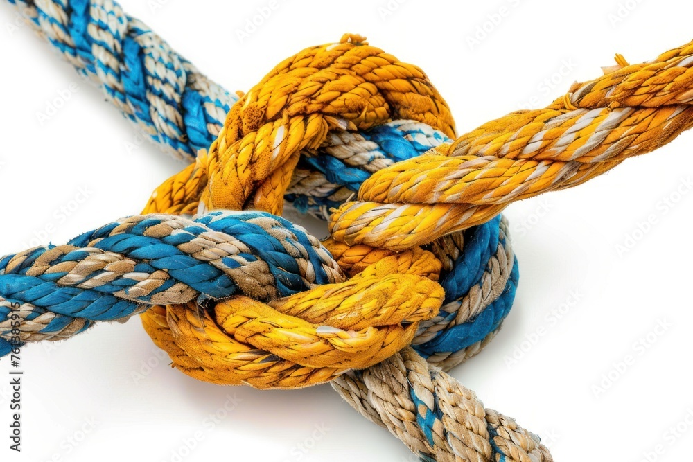 two ropes of different colors tied into a knot