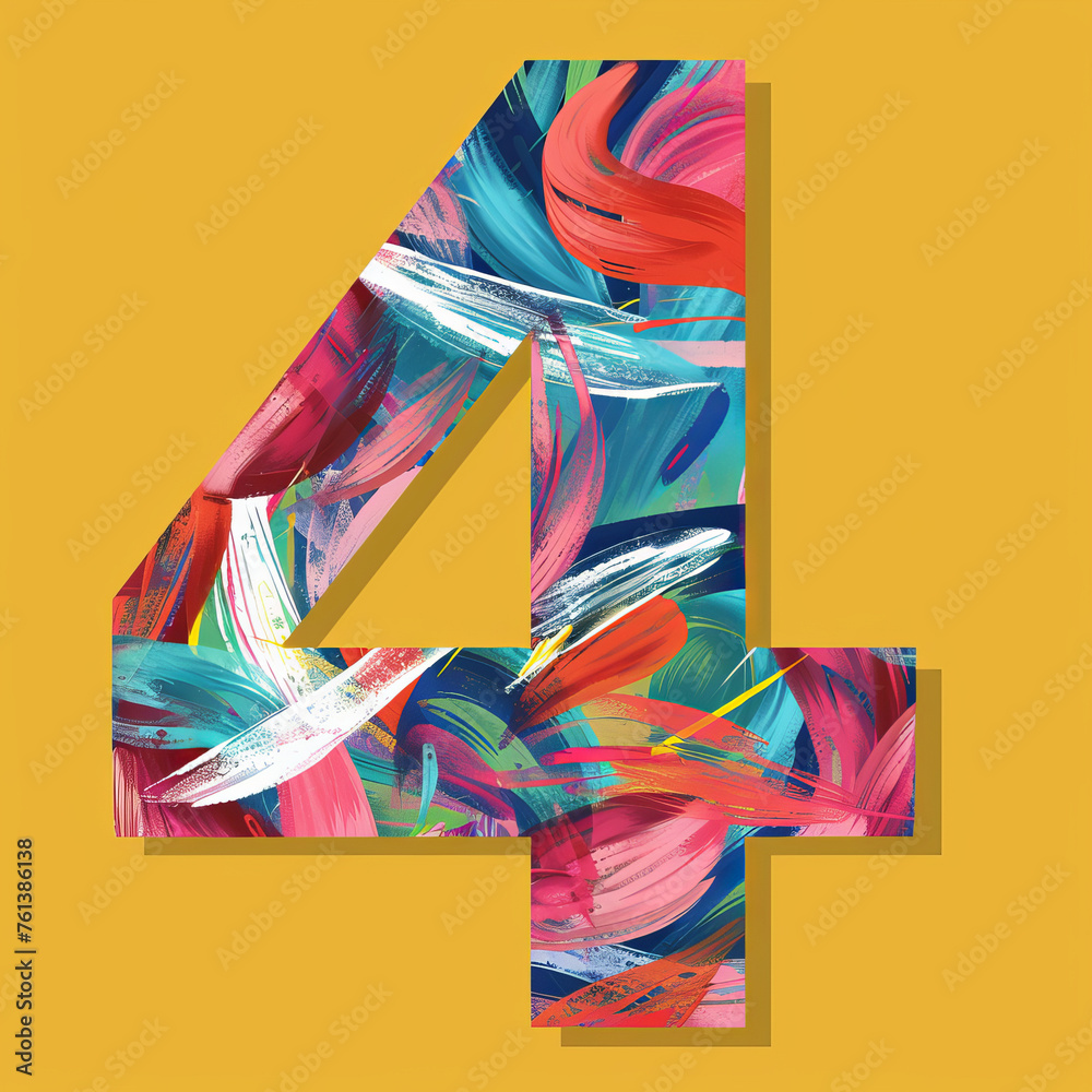 The image shows the word "4" on a colored background, with a unique identifier in the file name. - obrazy, fototapety, plakaty 