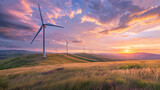 Wind Turbines at Sunset in Renewable Energy Landscape