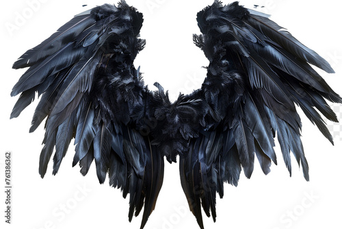 Fallen angel wings with tattered feathers, isolated on transparent background, png file