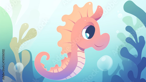 Hand drawn cartoon cute seahorse illustration
