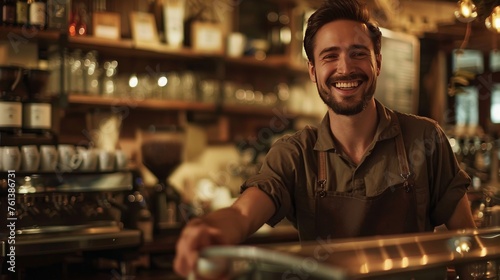 Smiling Barista at Cozy Cafe