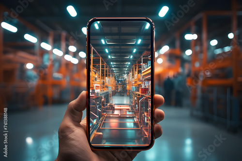 Taking picture on smartphone while carrying out inspection production. Businessperson use mobile phone in hand taking photos in industrial factory of modern department production structures business. 