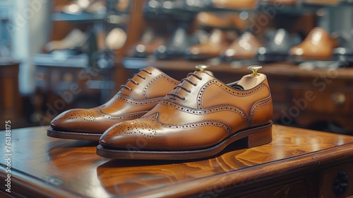 Brown Shoes on Wooden Table