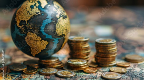 Global Economy: Coins on Map