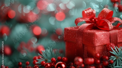 Red Gift Box Atop Christmas Tree