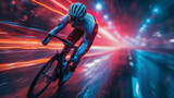 Cyclist in motion at high speed with futuristic lighting effects