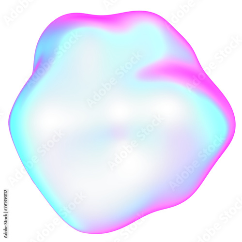 The large, colorful, abstract, bubble 3D object with a blue and pink hue