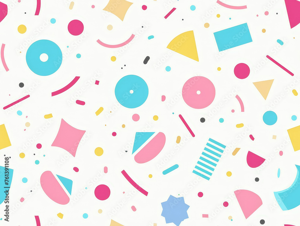 A colorful pattern of shapes and circles on a white background A colorful pattern of shapes and circles on a white background