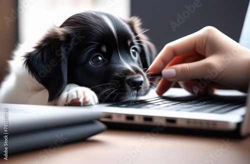 dog with laptop photo